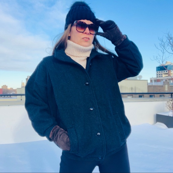 New Wool Pea Coat Vintage England Bomber Button Down Black Jacket - Picture 9 of 16